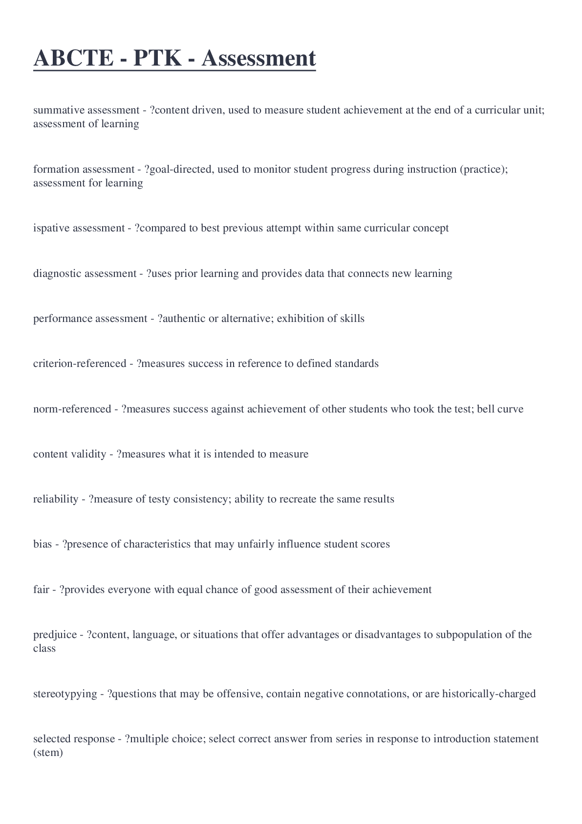 Preview image for ABCTE - PTK - Assessment Questions and Answers
